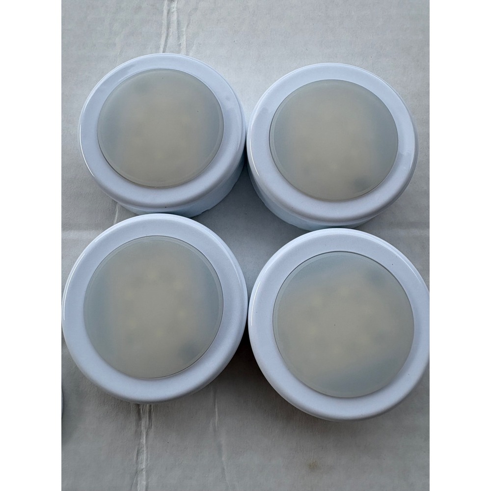 Set of 4 Wireless LED Puck Lights Battery Operated Tap Under Cabinet White Light